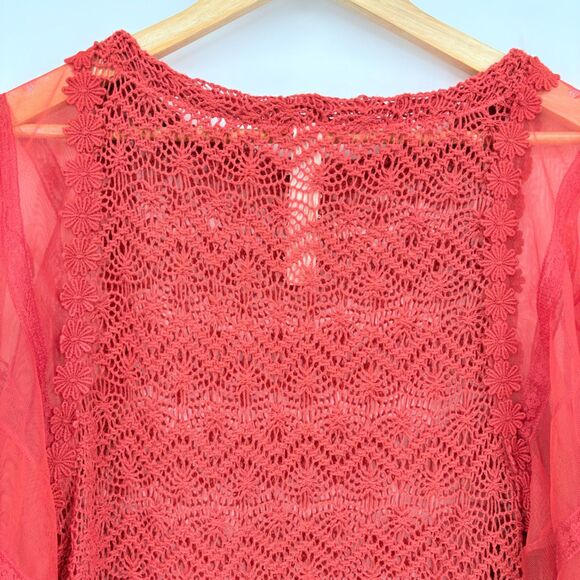 Free People Crochet Lace Angel Sleeve Blouse in Orange New Romantics Sz XS, Boho - Picture 6 of 9